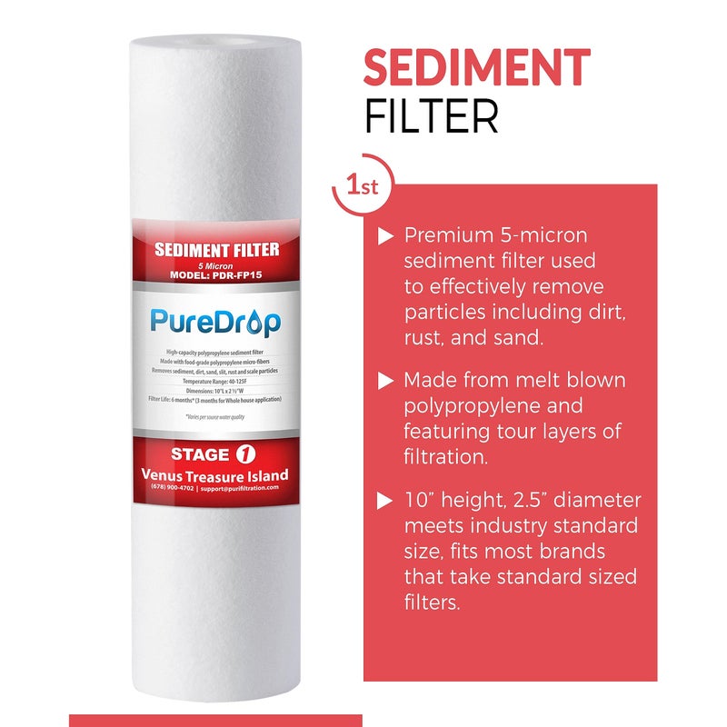 Pure Drop PureDrop PDR-F15-50 Standard 5-Stage Replacement Cartridge for 50 GPD Reverse Osmosis Water Filter System 2-Year Replacement Filter Pack,15 Counts, 12x15x15 - Image 2